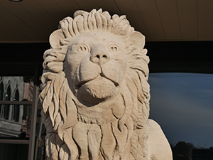 A Limestone Lion stands as a sentinel over the Salem Indiana Public Square