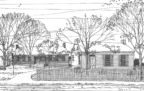Pictured Above: Original 1969 artist depiction of the John Hay Center, in Salem, Indiana, with the John Hay Birthplace and the Stevens Memorial Museum featured.